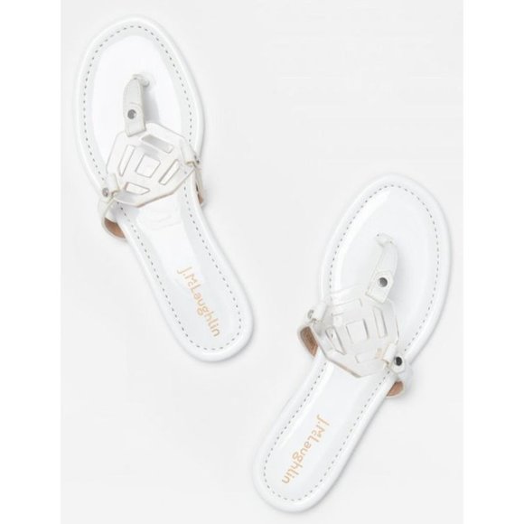 J McLaughlin Lucy Sandals White Patent Leather Thong Flip Flop 7.5M MSRP $98 - Picture 3 of 11
